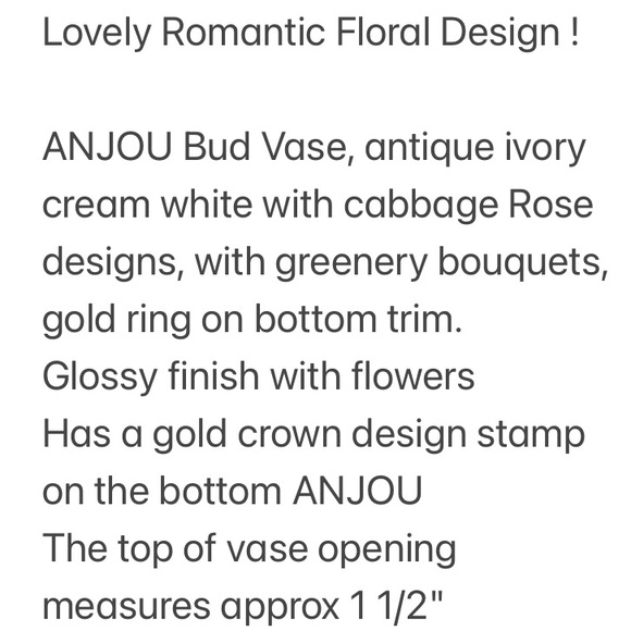 Vintage Flower Vase ANJOU Cottage Pink Rose Mauve Blue Ivory Cream Floral Decor - Picture 11 of 11